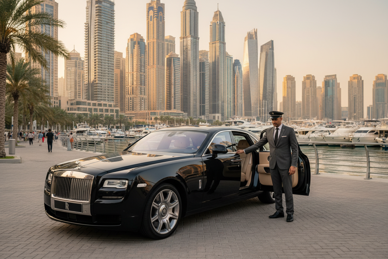 Luxury Car Rental with Professional Driver in Dubai Marina, UAE