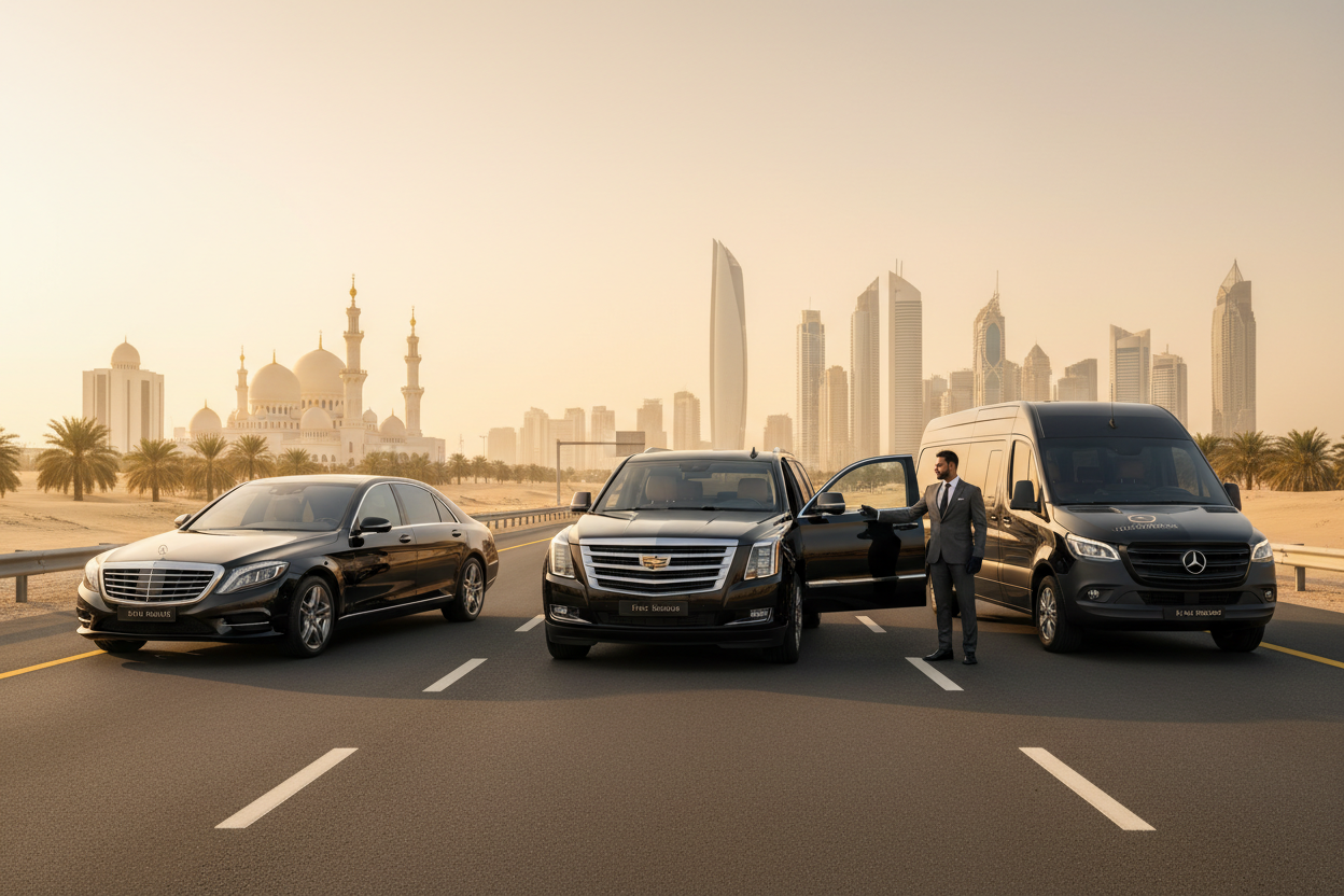 Travel from Dubai to Abu Dhabi with our private chauffeur-driven transfer service. We offer luxury sedans, SUVs, vans, and buses for comfortable long-distance travel. Our drivers ensure a smooth and timely journey, providing reliable door-to-door transportation for business trips, family travel, airport connections, and tourist visits.
